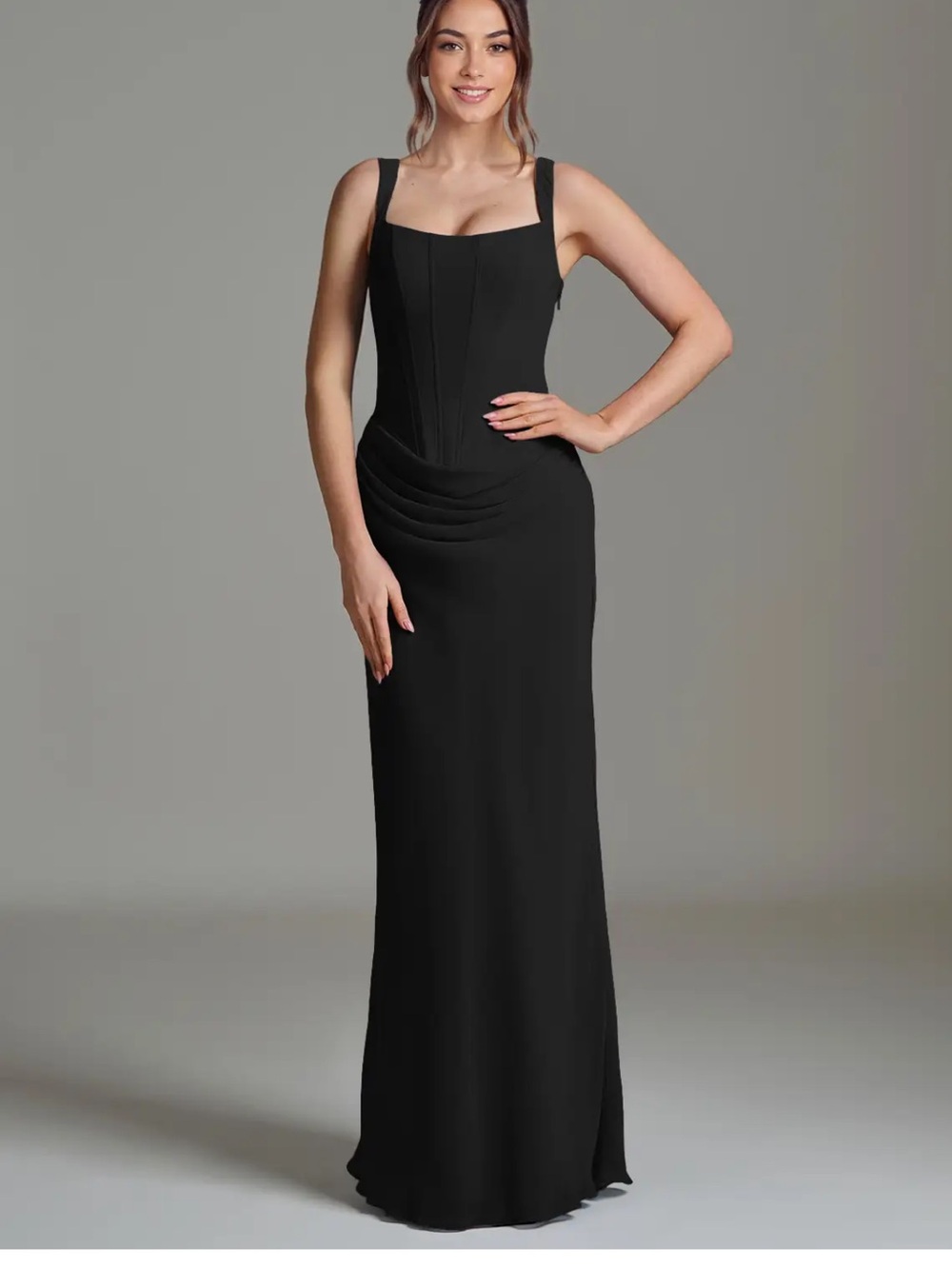 Azazie Niamh Black Mermaid Corset Chiffon Dress